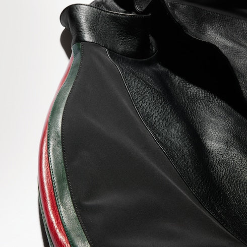 Leather bomber jacket with Web - black