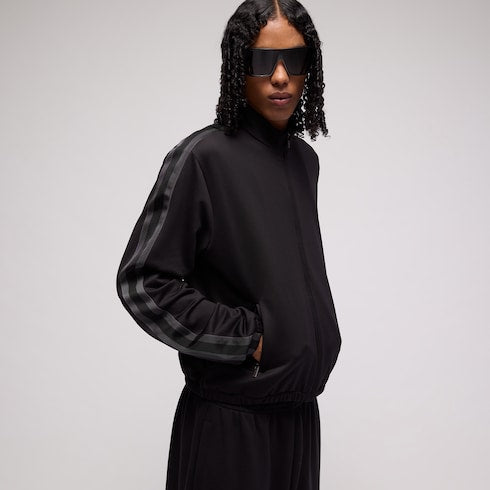 Cotton jersey zip jacket with muted Web - black