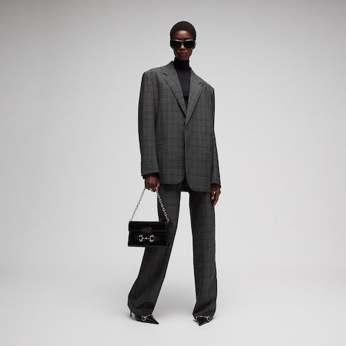 Checked fine wool jacket - grey and beige
