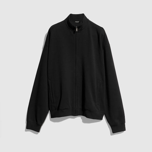 Cotton jersey zip jacket with embroidery - black