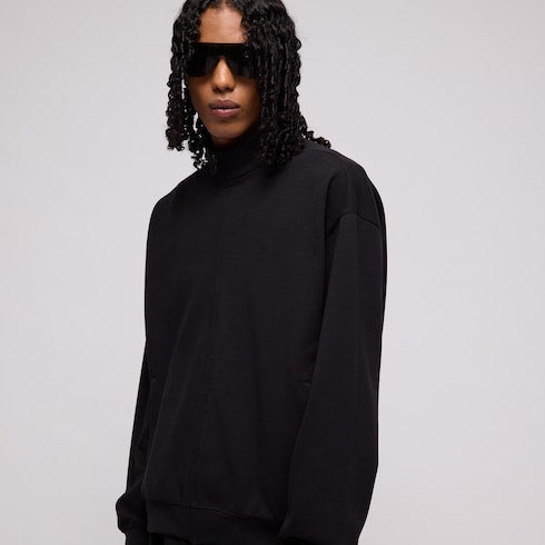 Cotton jersey zip jacket with embroidery - black