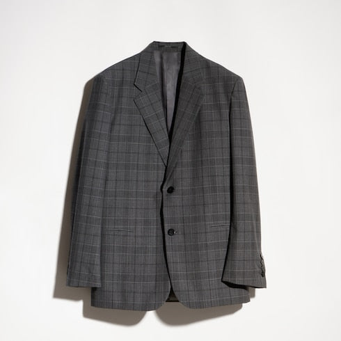 Checked fine wool jacket - grey and beige