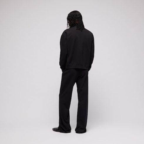 Cotton jersey zip jacket with embroidery - black