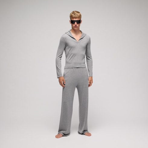 Wool silk blend hooded cardigan - grey