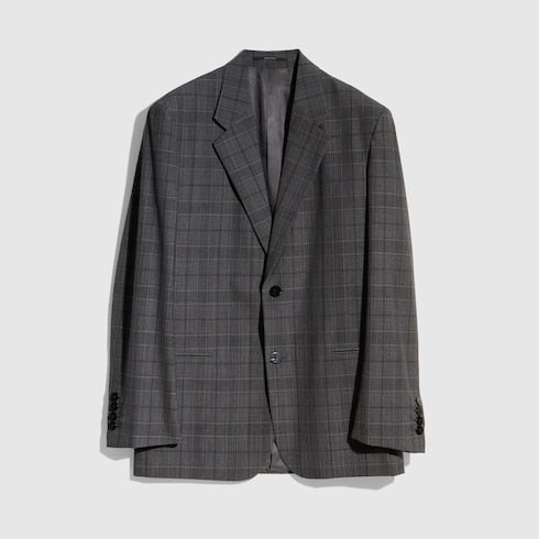 Checked fine wool jacket - grey and beige