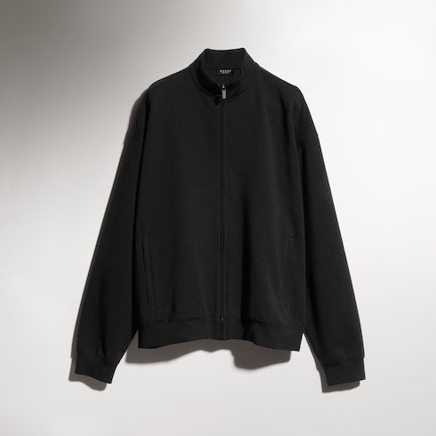 Cotton jersey zip jacket with embroidery - black